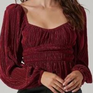 ASTR Womens Red Ribbed Peplum Cropped Blouse Shirt NWT size medium